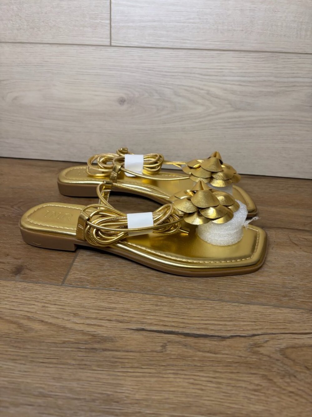 I.N.C. Gilma Floral Lace Up Flat Sandals Metallic Gold Size 10M